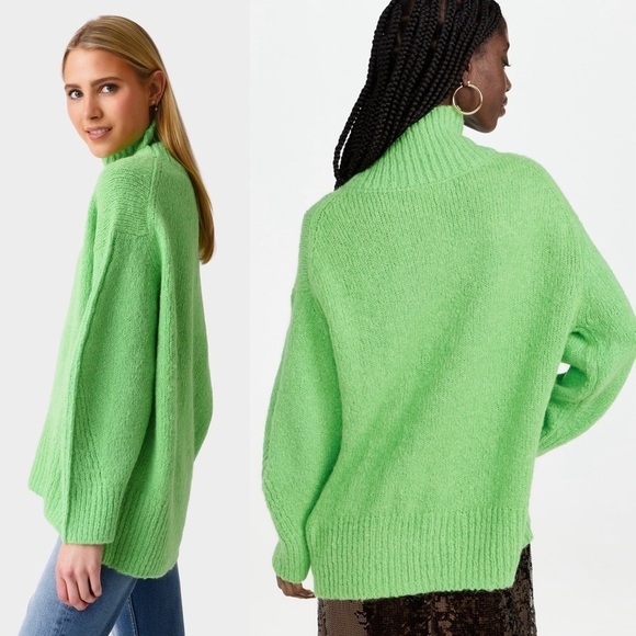 ALC Mint Alpaca Merino Wool Knit Oversized Slouchy Pullover Turtleneck Sweater S - Picture 8 of 16